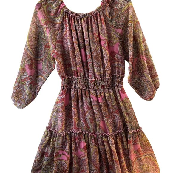 Tommy Hilfiger Pink Paisley Off-Shoulder Dress Size 10 Elastic Waist 3/4 Sleeves - Picture 15 of 16